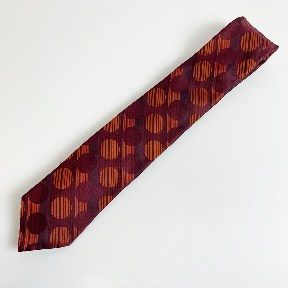 Barbara Blank New York Mens Tie Necktie Red Orange Circle Geometric Silk
